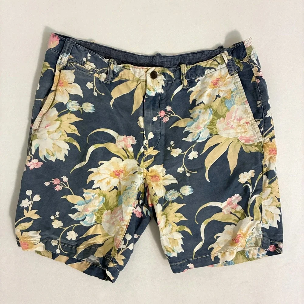 Polo Ralph Lauren Linen Blend Shorts Men's 36 Floral Straight Fit Beach Travel